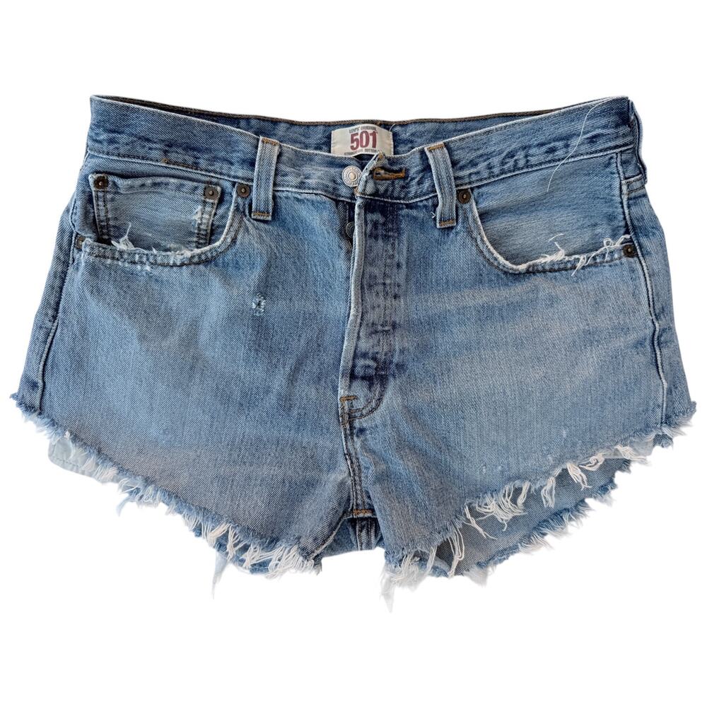 Levi's 501 Cut Off Denim Shorts Womens W34 Light Wash Distressed Frayed Raw Hem